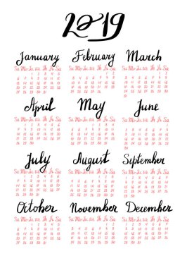 El yazı ile çizilmiş takvim