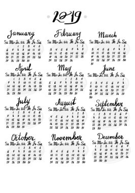 El yazı ile çizilmiş takvim