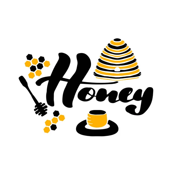 Inspirational lettering inscription honey. Logótipo —  Vetores de Stock