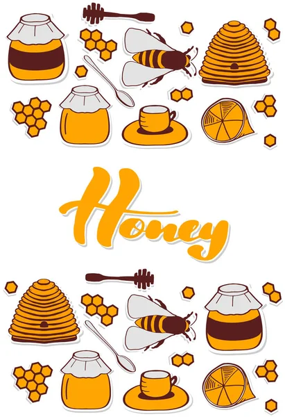 Set honingraten, Bijenkorf, bee, — Stockvector