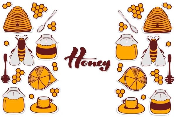 Conjunto de favos de mel, colmeia, abelha , —  Vetores de Stock