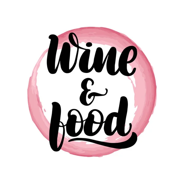 Lettering vino y comida — Vector de stock