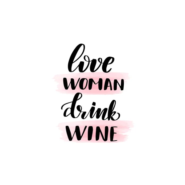 Lettering amor mujer beber vino — Vector de stock