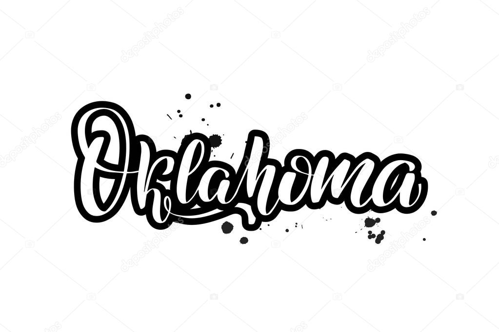 Inspirational handwritten brush lettering Oklahoma. Vector calligraphy illustration isolated on white background. Typography for banners, badges, postcard, t-shirt, prints, posters.