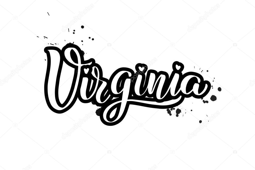 Inspirational handwritten brush lettering Virginia. Vector calligraphy illustration isolated on white background. Typography for banners, badges, postcard, t-shirt, prints, posters.