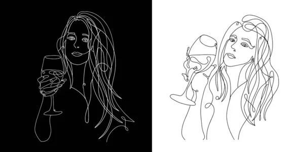 Femme beauté minimaliste, vecteur stock une ligne illustration — Image vectorielle