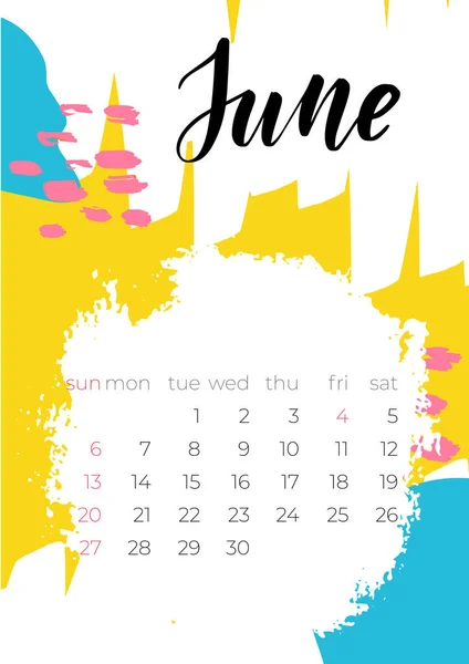 Modèle moderne avec impression de conception de calendrier juin 2021 — Image vectorielle