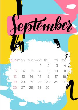 Modern Eylül 2021 takvimi, baskı için harika tasarım