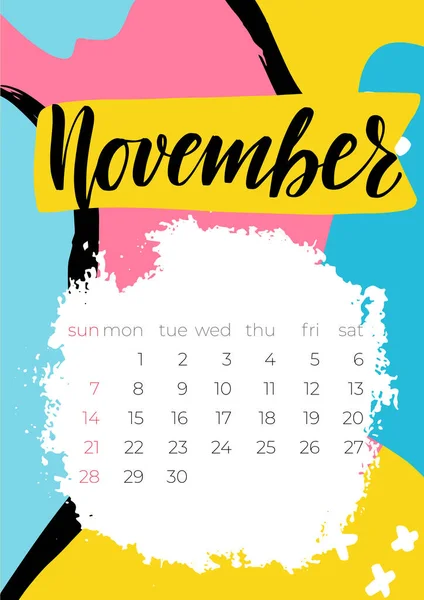 Σύγχρονο ημερολόγιο Νοεμβρίου 2021, εξαιρετικό σχέδιο για κάθε σκοπό. — Διανυσματικό Αρχείο