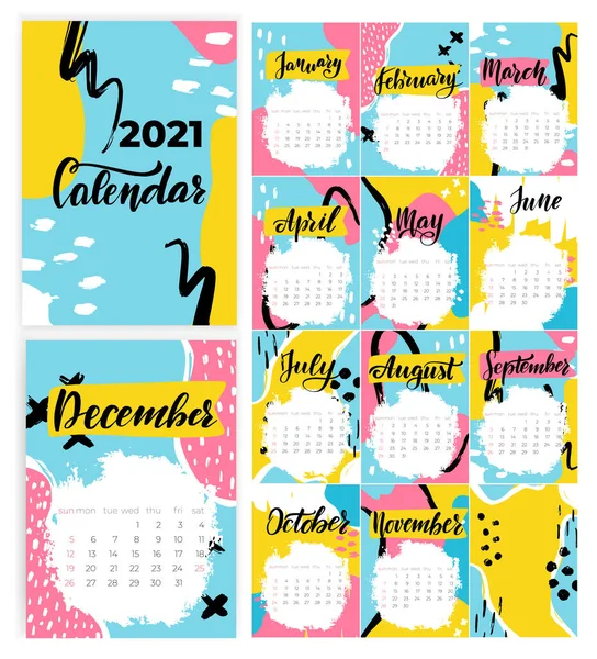 2021 kalender trendy in abstracte stijl. Creatieve vectorillustratie — Stockvector