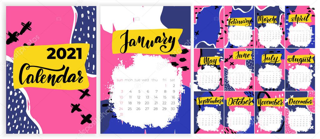 2021 calendar trendy in abstract style. Creative vector illustration. 