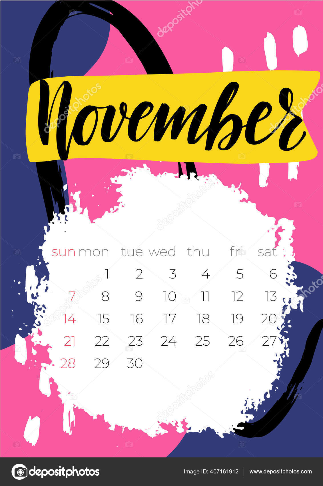 2021年11月1日英文日历摘要向量手绘图库矢量图©Selentaori 407161912