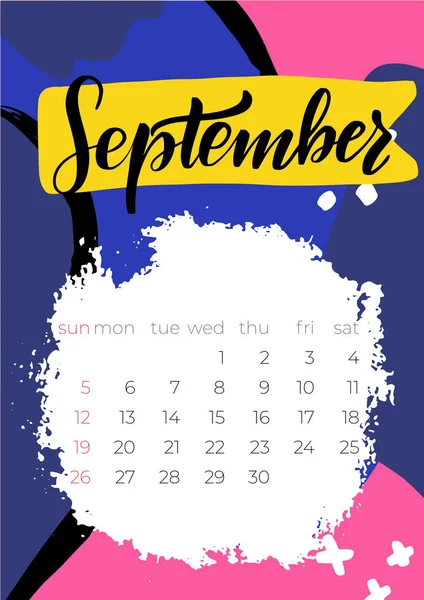 Kalender September 2021 vektor design. Veckan börjar från söndag. — Stock vektor