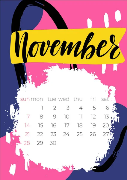 2021 Noviembre Calendario Inglés Vector abstracto Dibujado a mano — Vector de stock