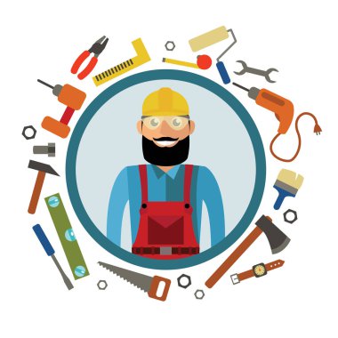 Hipster zanaatkar ve düz tasarım araçları. Çağdaş tarzda vektör grafiği