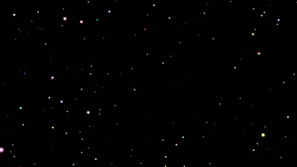 A lot of bright, multi-colored bubbles flies up into the night sky, imitating stars