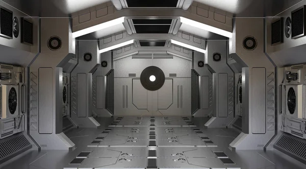 3D render uzay gemisi karanlık iç görünüm, tünel, koridor ile