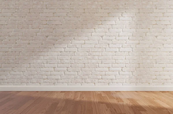 Beyaz tuğla duvar ve ahşap zemin, sahte, uzay, 3d render kopyalayın