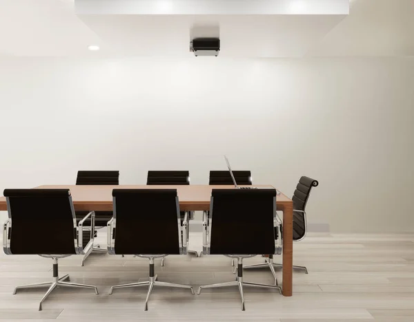 Sala Reuniones Con Pared Blanca Espacio Copia Piso Madera Renderizado —  Fotos de Stock