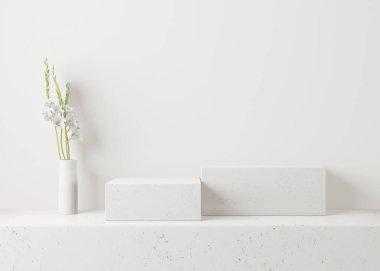 Ürün sunumu için kozmetik beyaz arka plan, moda dergisi illüstrasyonu için. 3d resimleme