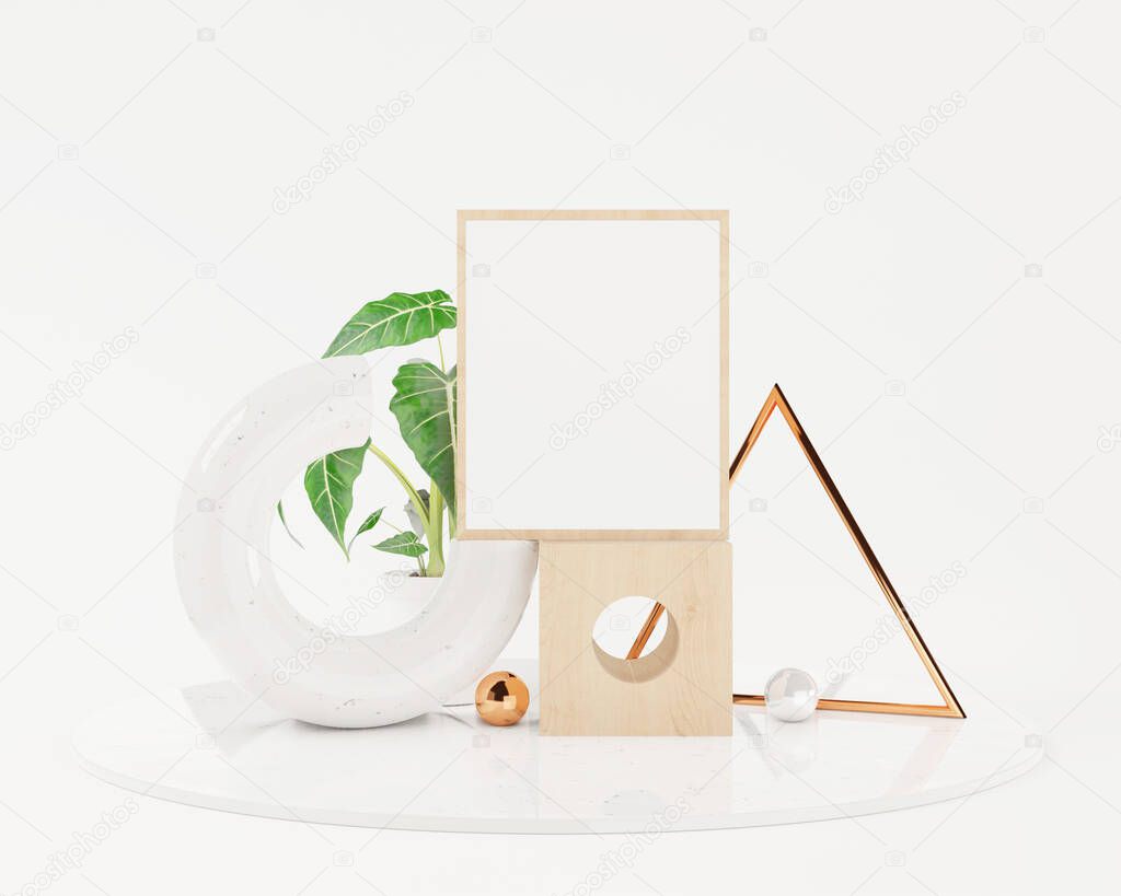 Abstract mock up frame, geometric shape podium background,3d rendering.
