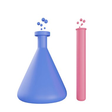 3D bilim ekipmanı, 3D simgeler, Pastel minimal çizgi film stili izole edilmiş