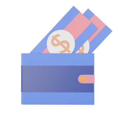 3D cep harçlığı cüzdanı, 3D simgeler, pastel minimal biçim izole edilmiş