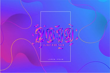 2019 yeni yıl parlak mavi renkli vektör çizim