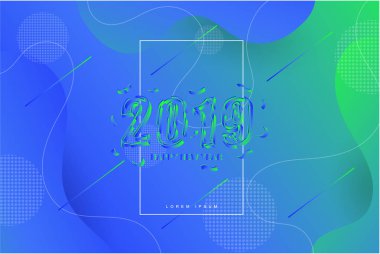 2019 yeni yıl parlak mavi ve yeşil arka plan vektör çizim