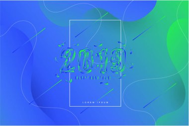2019 yeni yıl parlak mavi ve yeşil arka plan vektör çizim