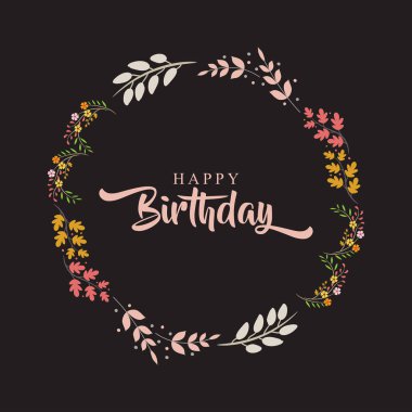 mutlu Doğum günü tebrik kartı çiçek çelenk ile
