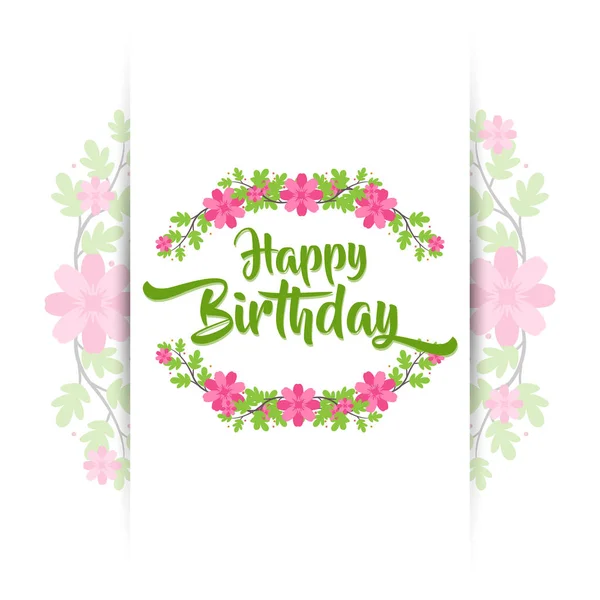 Happy Birthday Greeting Card Beautiful Flowers Wreath Usable Background Template — Stock Vector