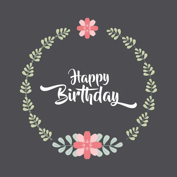 Happy Birthday Greeting Card Flowers Wreath Usable Background Template — Stock Vector