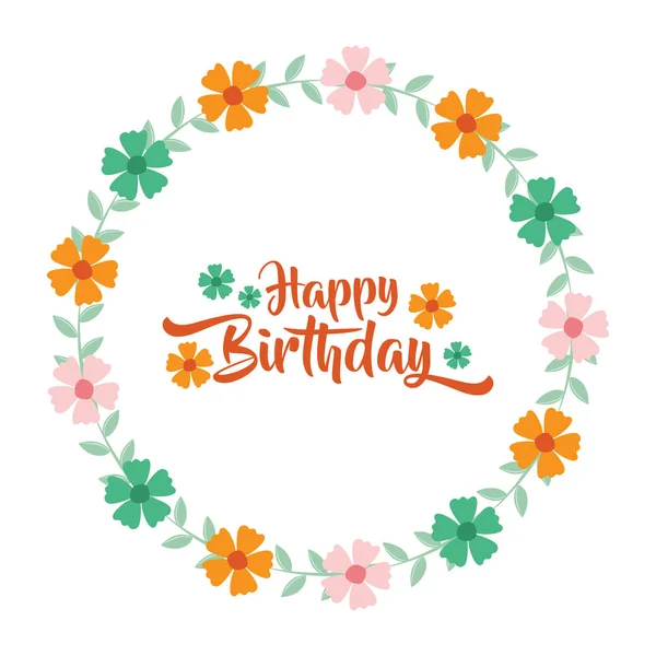 Happy Birthday Greeting Card Flowers Wreath — Stock Vector