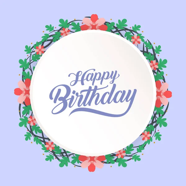 Happy Birthday Greeting Card Flowers Wreath — Stock Vector