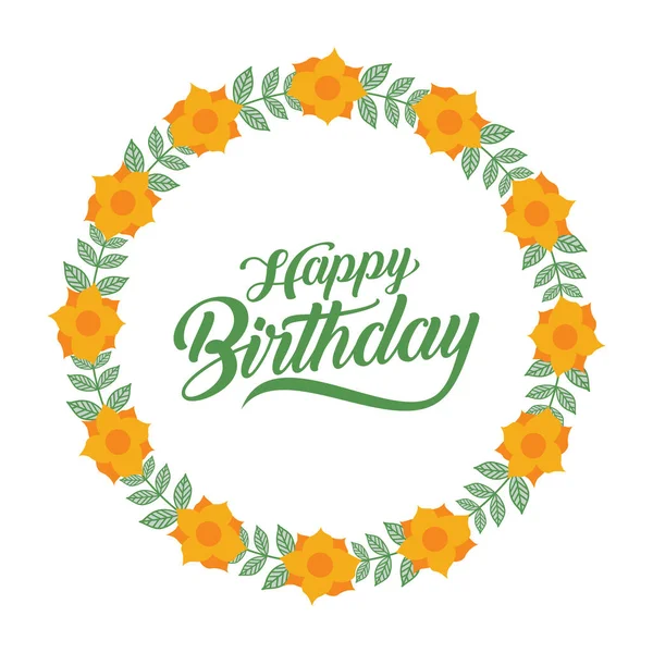 Happy Birthday Greeting Card Flowers Wreath — Stock Vector