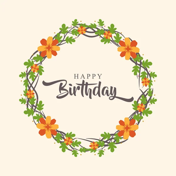 Happy Birthday Greeting Card Flowers Wreath — Stock Vector
