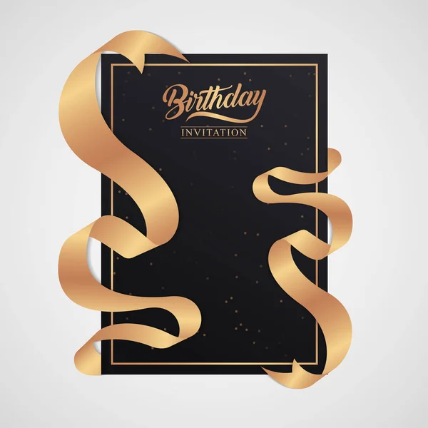 Happy Birthday Greeting Card Gold Ribbons — Stock Vector