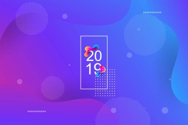 2019 banner tasarımı, mutlu yeni yıl bulanıklık. 2019 yeni yıl kutlama. 2019 açılış sayfası arka plan. Sıvı, sıvı, dalgalı, dinamik Şekil arka plan. Modaya uygun ve modern arka plan rengi. 