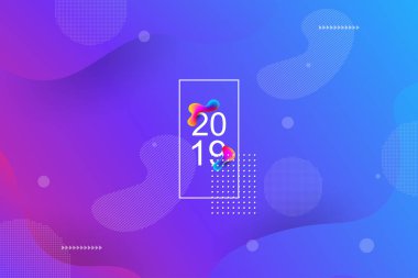 2019 banner tasarımı, mutlu yeni yıl bulanıklık. 2019 yeni yıl kutlama. 2019 açılış sayfası arka plan. Sıvı, sıvı, dalgalı, dinamik Şekil arka plan. Modaya uygun ve modern arka plan rengi. 