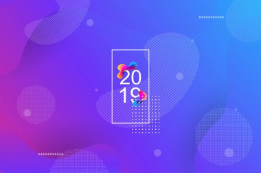 2019 banner tasarımı, mutlu yeni yıl bulanıklık. 2019 yeni yıl kutlama. 2019 açılış sayfası arka plan. Sıvı, sıvı, dalgalı, dinamik Şekil arka plan. Modaya uygun ve modern arka plan rengi. 