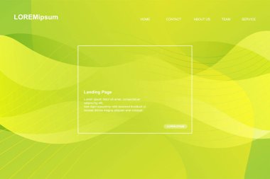 Açılış sayfası, yeşil ve sarı arka plan. Sıvı, sıvı, dalgalı, degrade, akan, dinamik şekil arka plan. Modaya uygun ve modern arka plan renkleri. Yaratıcı banner tasarım şablonu.