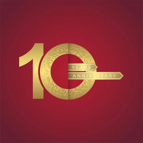 Diez Aniversario Celebrando Símbolos Dorados Sobre Fondo Rojo — Archivo Imágenes Vectoriales