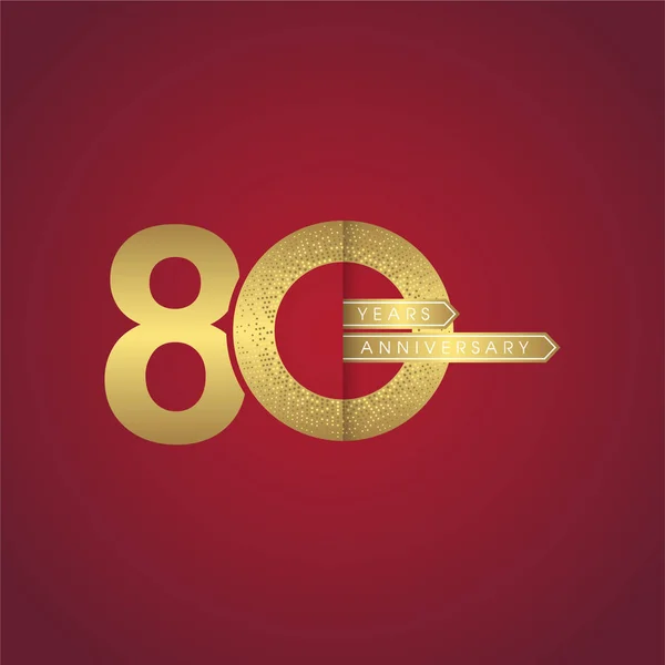 Ογδόντα Επέτειο Γιορτάζει Χρυσά Σύμβολα Κόκκινο Φόντο — Διανυσματικό Αρχείο