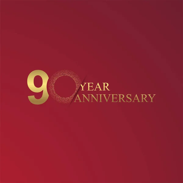 Noventa Anos Aniversário Celebrando Símbolos Dourados Fundo Vermelho — Vetor de Stock