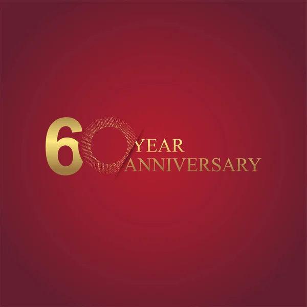 Sixty Years Anniversary Celebrating Golden Symbols Red Background — Stock Vector