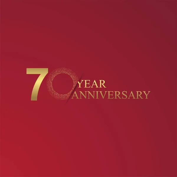 Setenta Anos Aniversário Celebrando Símbolos Dourados Fundo Vermelho — Vetor de Stock