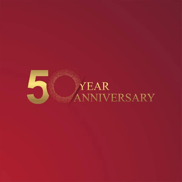 Cinquenta Anos Aniversário Celebrando Símbolos Dourados Fundo Vermelho — Vetor de Stock
