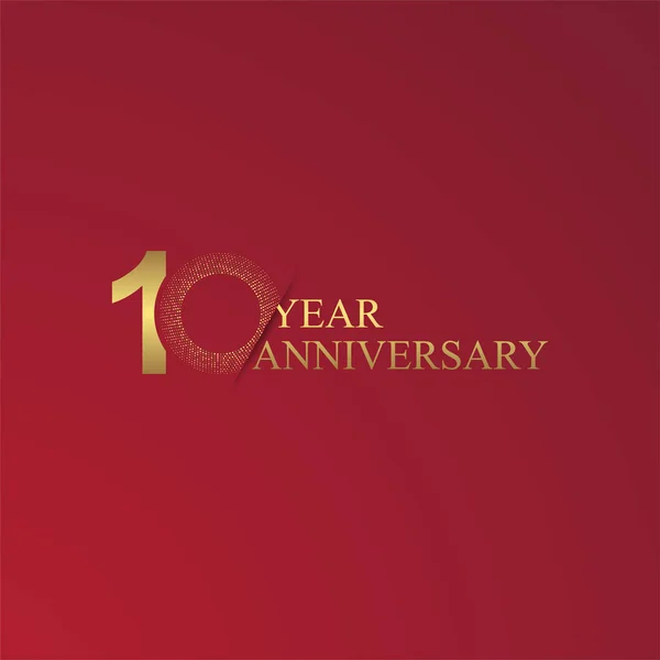 Diez Años Aniversario Celebrando Símbolos Dorados Sobre Fondo Rojo — Archivo Imágenes Vectoriales