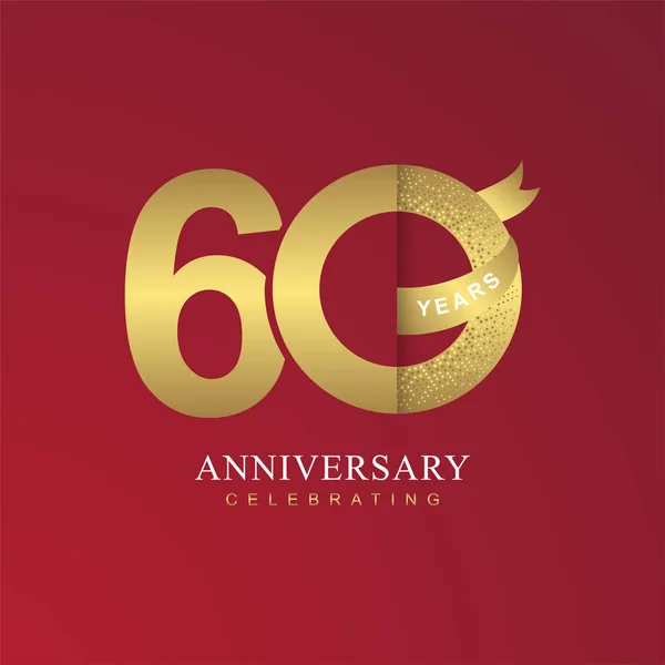 Sessenta Anos Aniversário Celebrando Símbolos Dourados Fundo Vermelho — Vetor de Stock